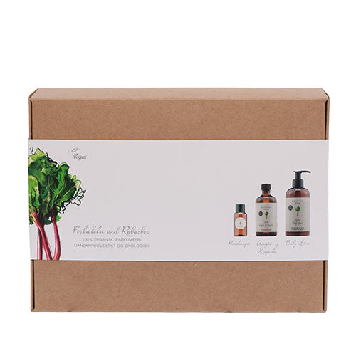 Gaveæske Rabarber til krop og ansigt værdi 225,- fra Naturfarm