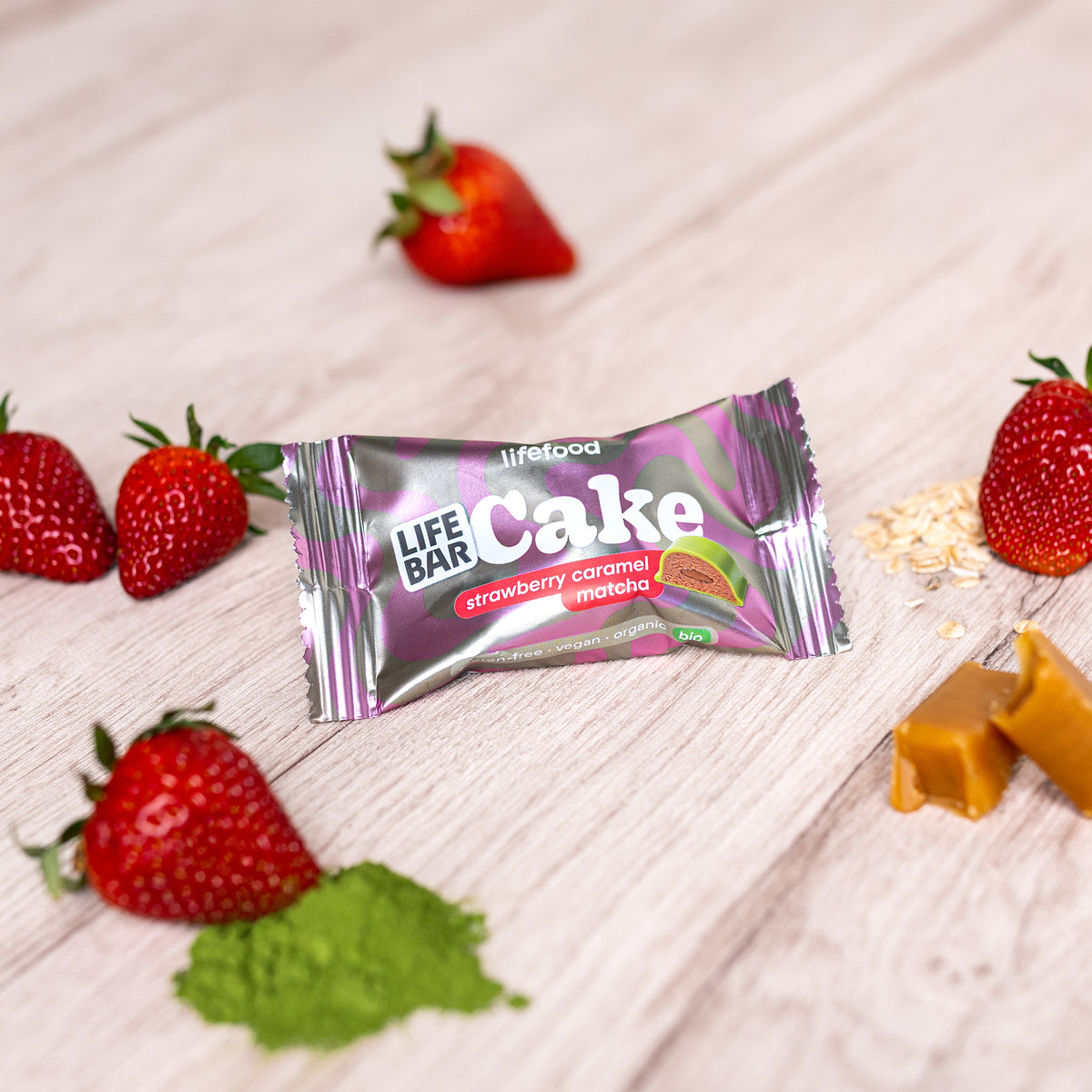 Lifebar Cake Strawberry Caramel Matcha Ø fra Lifefood