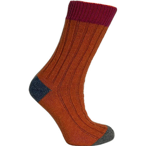 Merinostrømper Cerise/orange str. 35/38 fra Clemente