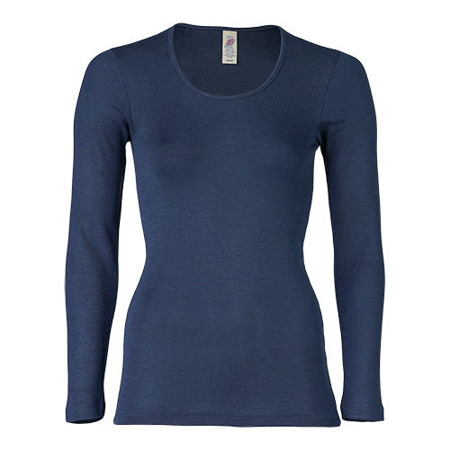 Langærmet bluse, uld/silke, Navy, str. 46/48 fra Engel Natur
