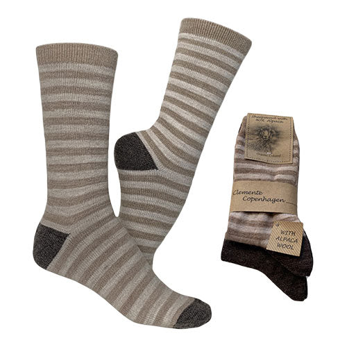Strømper beigestribet + mørkebrun str. 43/46 2-pak fra Clemente
