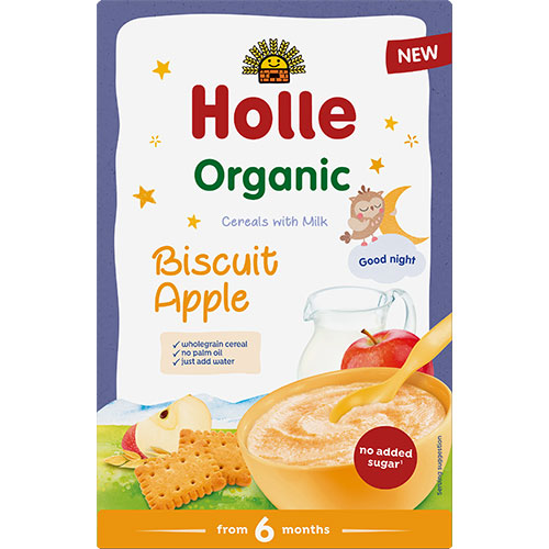 Fuldkornsgrød med mælk, kiks og æble Ø fra Holle