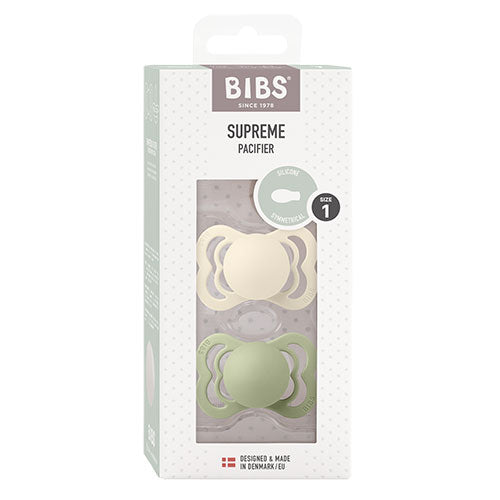 BIBS Supreme Silicone Size 1 Ivory/Sage 2 PACK fra BIBS