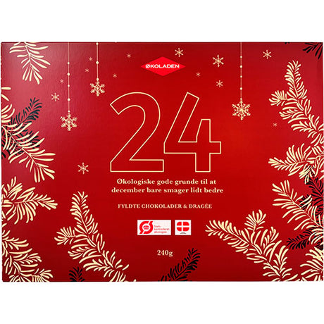 Julekalender m. fyldte chokolader & dragéer  Ø fra Økoladen