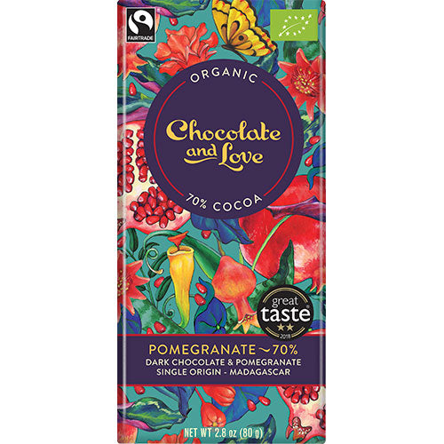 Chokolade Pomegranate 70% Ø fra Chocolate and Love