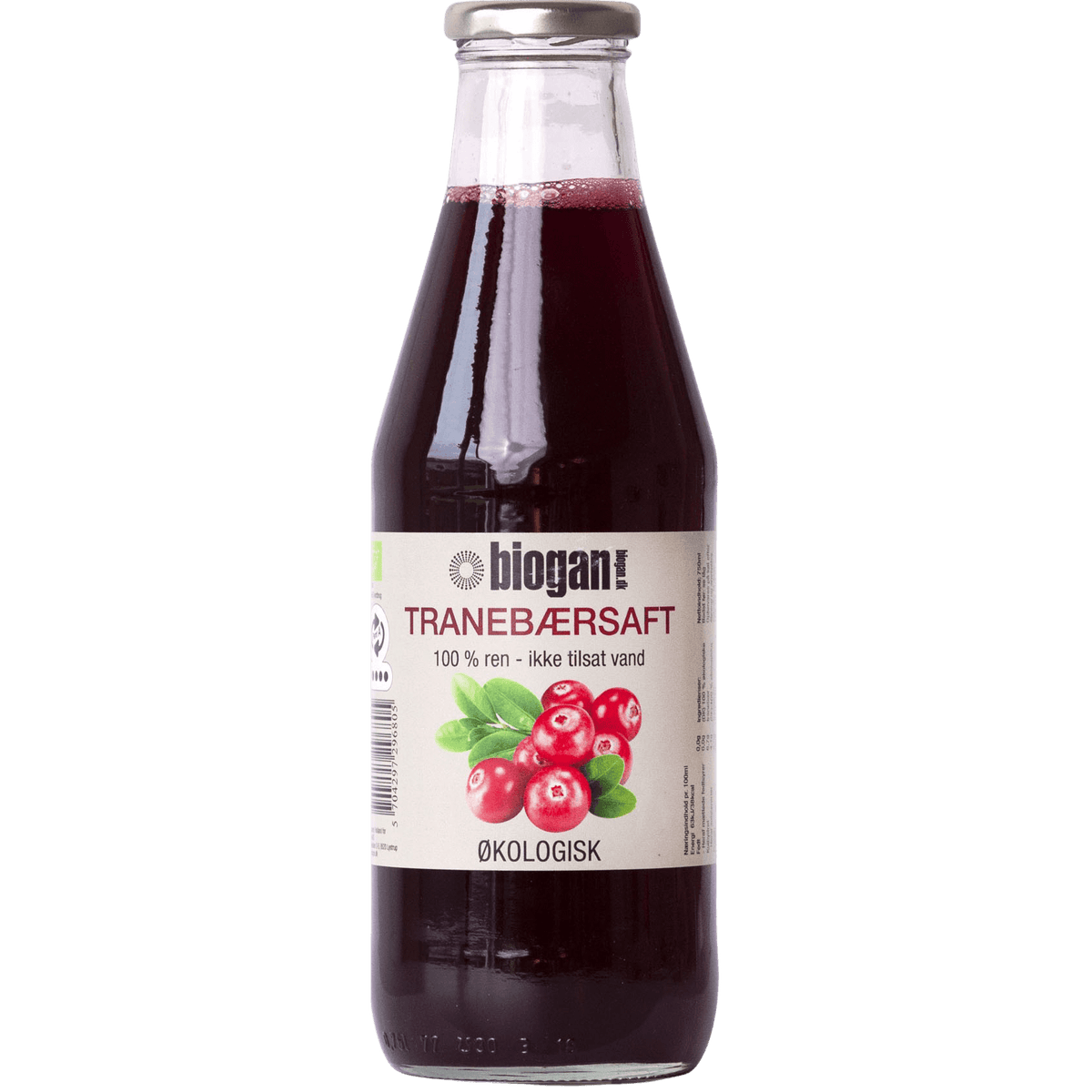 Biogan Tranebærsaft 100% Ren Saft Økologisk | 750 ml