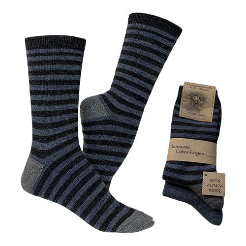 Strømper koksgrå/blåstribet & blå str. 39/42 2-pak fra Clemente
