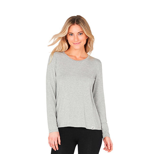 Women´s Long Sleeve Round Neck T-Shirt grå str. S fra Boody