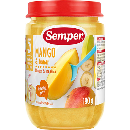 Frugtpure med mango & banan fra 5 mdr. fra Semper