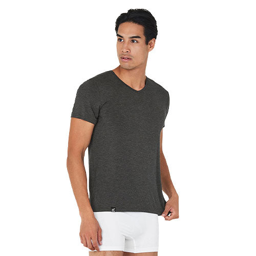Men´s V-Neck T-Shirt Dark Marl str. L fra Boody