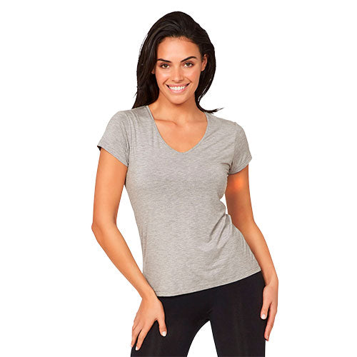 Women´s V-Neck T-Shirt lysegrå str. L fra Boody