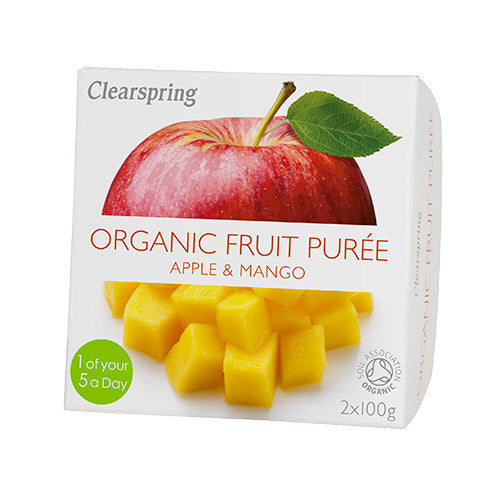 Frugtpuré æble, mango Ø fra Clearspring