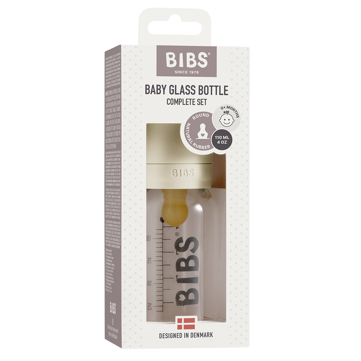 BIBS Baby Glass Bottle Complete Set Latex 110ml Ivory fra BIBS