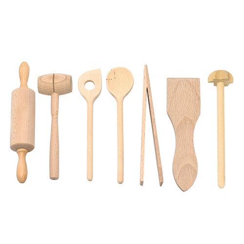 Børne køkkentræsæt 7 stk i bøgetræ fra Biogan