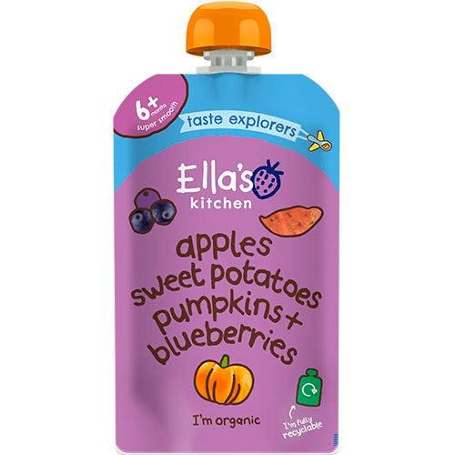Ellas Kitchen Babymos søde kartofler, græskar, æble & blåbær | 120 g fra Ellas Kitchen