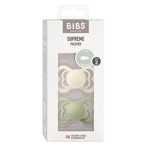 BIBS Supreme Silicone Size 2 Ivory/Sage 2 PACK fra BIBS