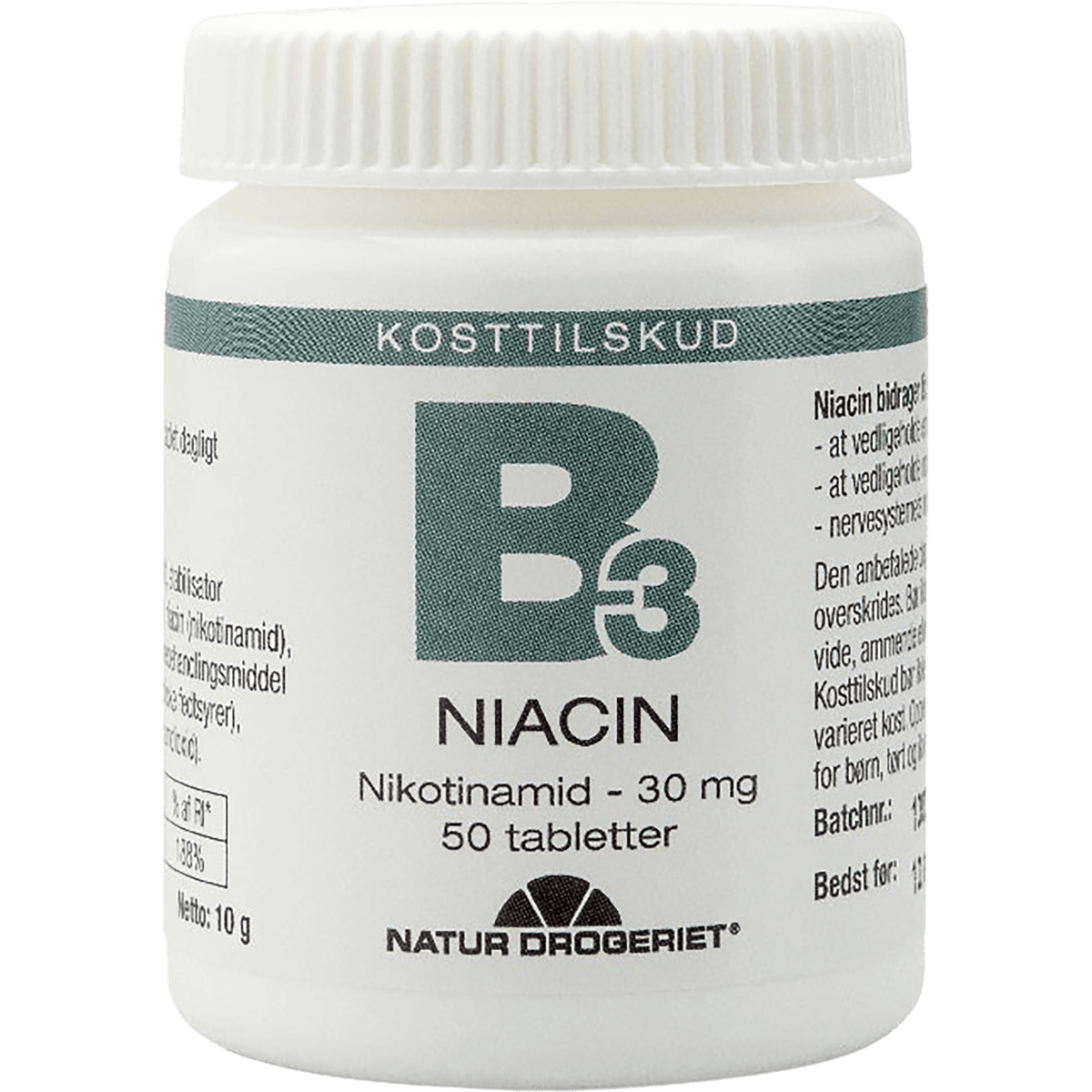 Natur-Drogeriet Niacin (Amid) B3 30 Mg | 50 tabletter fra Natur-Drogeriet