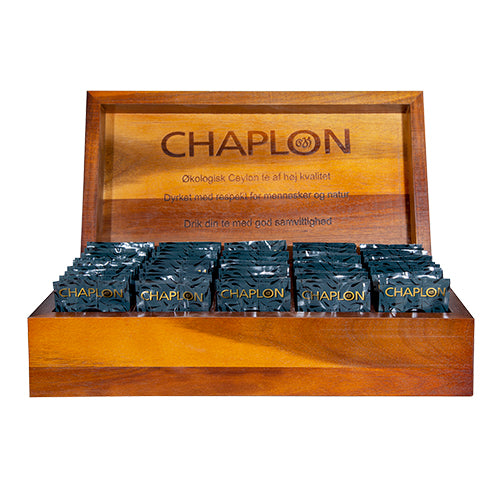 Tekasse i træ med 50 tebreve Ø fra Chaplon