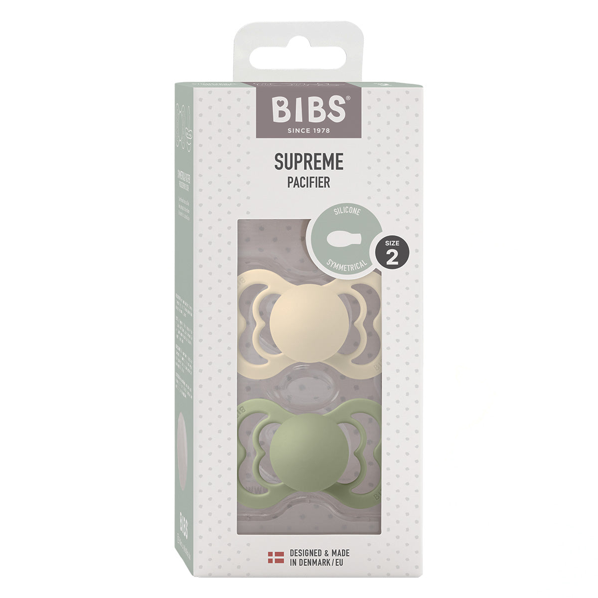 BIBS Supreme Silicone Ivory/Sage | Size 2 - 2 PACK fra BIBS