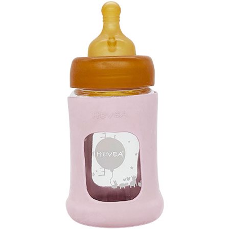 Hevea Baby Glas sutteflaske Wide Neck 150ml Powder Pink