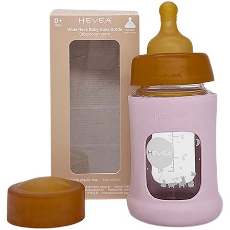 Hevea Baby Glas sutteflaske Wide Neck 150ml Powder Pink