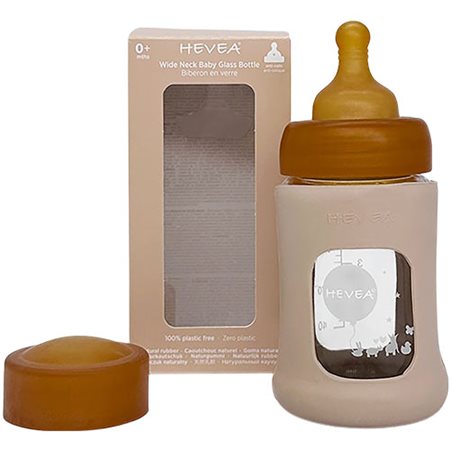 Hevea Baby Glas sutteflaske Wide Neck 150ml Sand