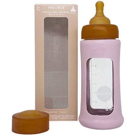 Hevea Baby Glas sutteflaske Wide Neck 250ml Pow- der Pink