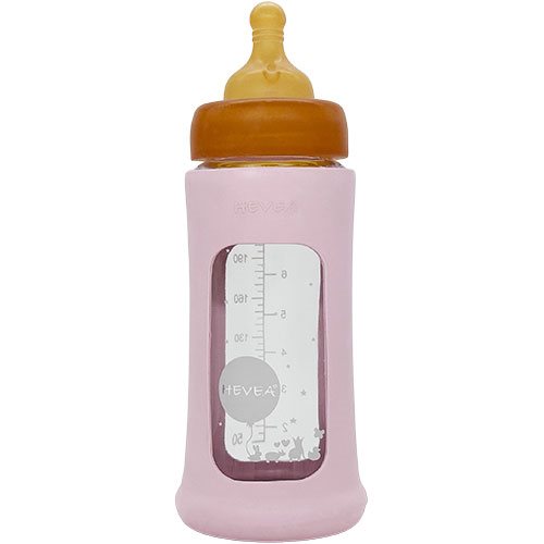 Hevea Baby Glas sutteflaske Wide Neck 250ml Pow- der Pink