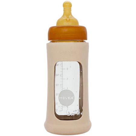 Hevea Baby Glas sutteflaske Wide Neck 250ml Sand