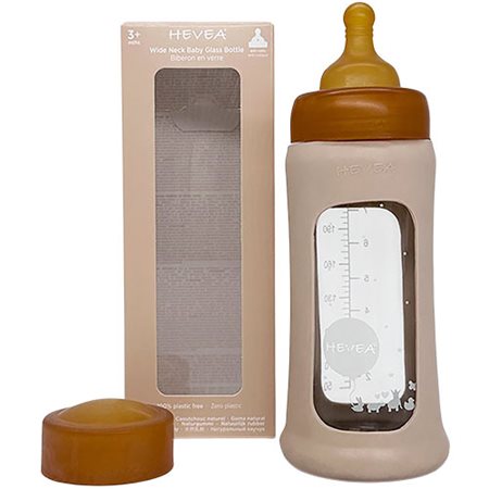 Hevea Baby Glas sutteflaske Wide Neck 250ml Sand