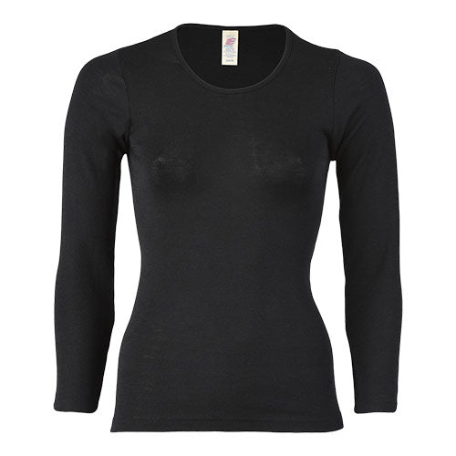 Langærmet bluse, uld/silke, Black, str. 38/40 fra Engel Natur