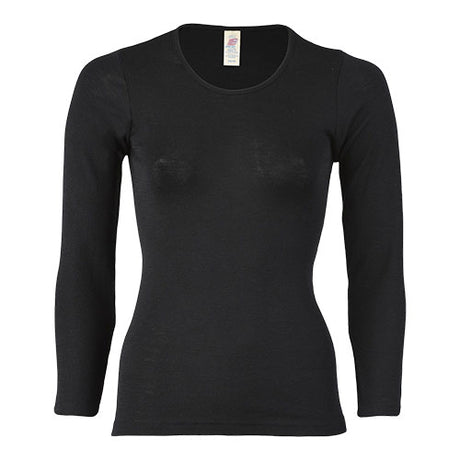 Langærmet bluse, uld/silke, Black, str. 38/40 fra Engel Natur