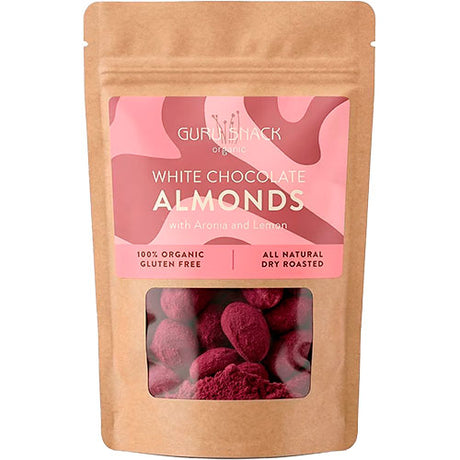 Mandler m. hvid chokolade, aronia & lemon Ø fra Guru Snack