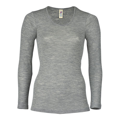 Langærmet bluse, uld/silke, Light grey, str. 46/48 fra Engel Natur
