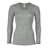 Langærmet bluse, uld/silke, Light grey, str. 46/48 fra Engel Natur