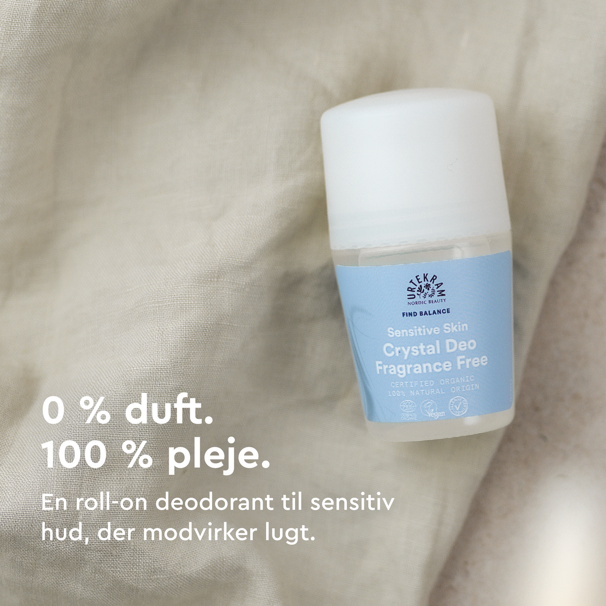 Crystal deo roll on - Fragrance Free - Sensitive Skin fra Urtekram