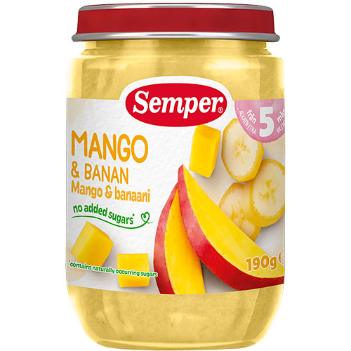 Semper Frugtpure Med Mango & Banan Fra 5 Mdr. | 190 g fra Semper