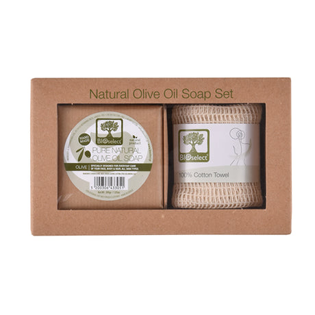Set Handmade Olive Oil Soap+Exfoliating 100%cotton fra BIOselect