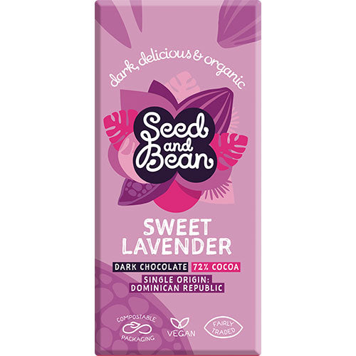 Mørk chokolade 72% m. Lavendelolie Ø fra Seed & Bean