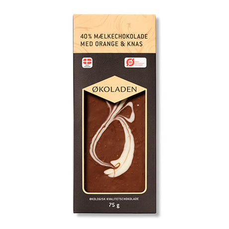 Chokolade mælk orange/knas Ø fra Økoladen