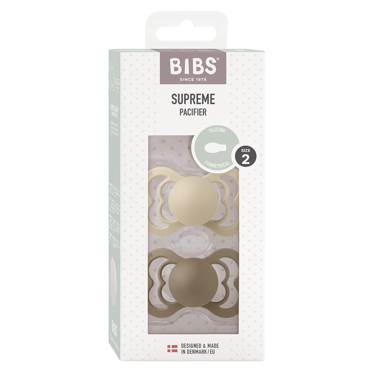 BIBS Supreme Silicone Vanilla/Dark Oak | Size 2 fra BIBS