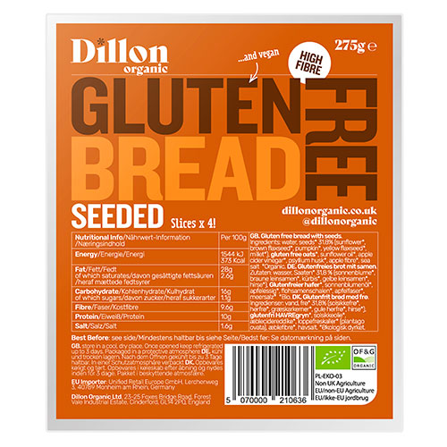 Glutenfrit brød m. frø (skiveskåret) Ø fra Dillon Organic