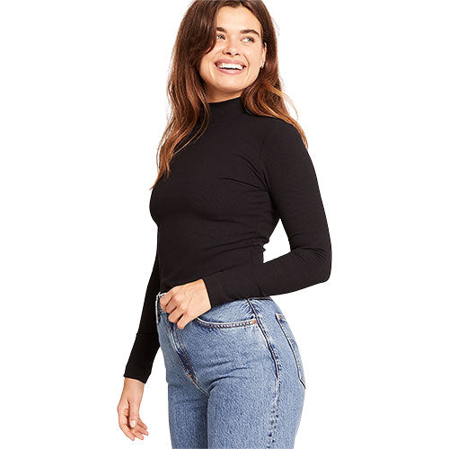 Women's Ribbed Turtleneck Top sort str. S fra Boody
