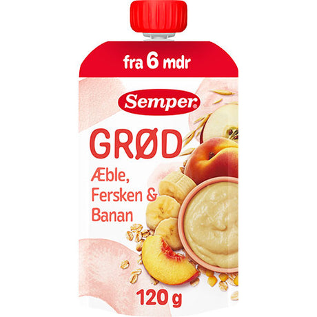 Grød med æble, fersken & banan fra 6 mdr. fra Semper