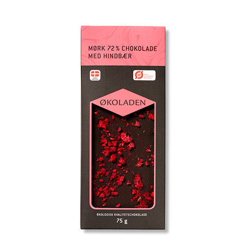 Chokolade mørk hindbær 72% Ø fra Økoladen