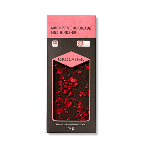 Chokolade mørk hindbær 72% Ø fra Økoladen