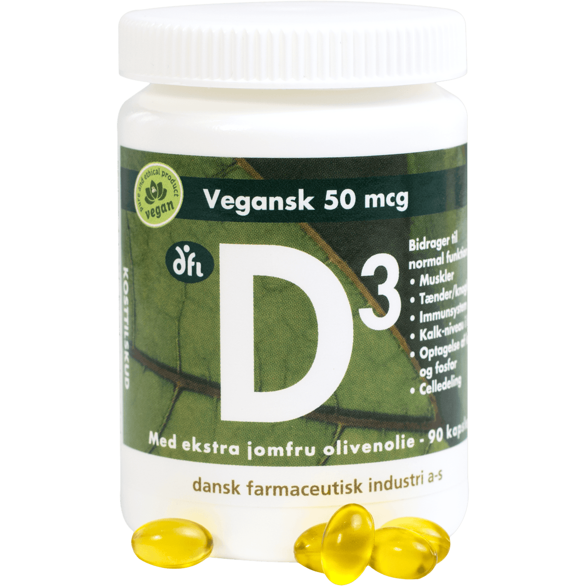 Grønne dfi vitaminer D3 Vitamin 50 Mcg Vegansk | 90 kapsler