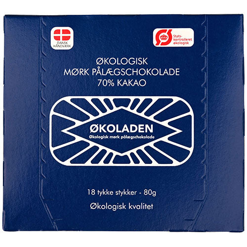 Mørk pålægschokolade 70% 18 stk Ø fra Økoladen