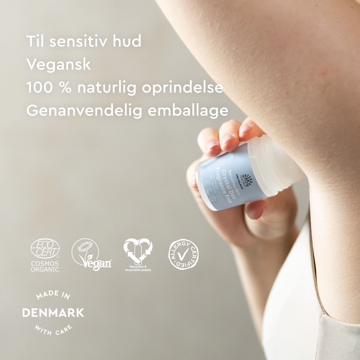Crystal deo roll on - Fragrance Free - Sensitive Skin fra Urtekram
