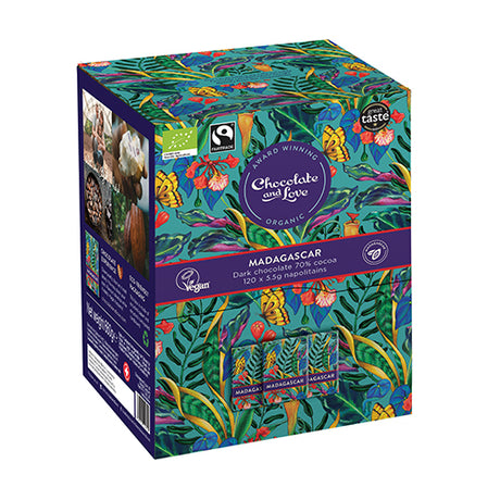 Madagascar Dispenser box 120x5.5g chokolader.  Ø fra Chocolate and Love